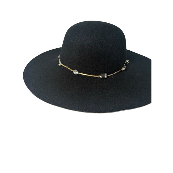 Juicy Couture Black Wide Brim Floppy Hat Bejeweled w/ Gold Chains Fast Shipping - Picture 5 of 16
